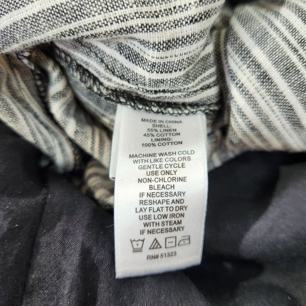 1. State Linen (sz 12) Blend Wide Leg V Neck Grey Striped High Waist Jumpsuit - Picture 12 of 12